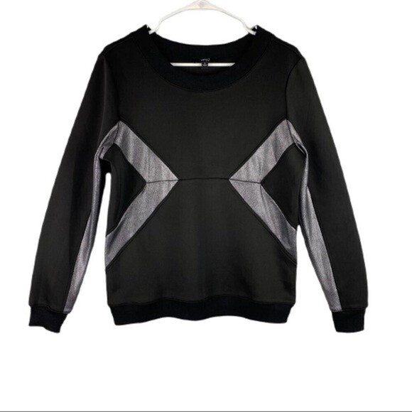 Very J Womens Sweatshirt Small Black Silver Crewneck Pullover Casual Sweater - Picture 1 of 9
